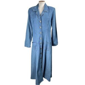 90s Denim Midi Coat Dress Front Buttons Size Medium